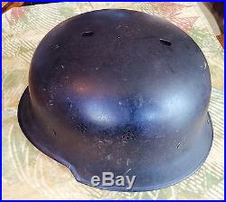 AUTHENTIC WW2 GERMAN BLACK HELMET Stamped by D. RP. THALE V R. Leather Liner
