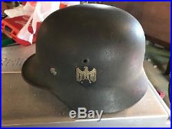 Authentic German Military WW2 Her M40 Single Decal Helmet withLiner & Chin Strap