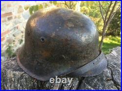 CASQUE ALLEMAND M42 CAMO BRUN BRILLANT D'ORIGINE helmet helm ww2 german tg68