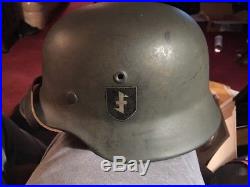 GERMAN WW2 M40 HELMET ET64 Replaced Chinstrap. Double Dutch Wolfsangle Decals