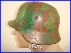 GREAT WW 2 GERMAN M35 NORMANDY PATTERN CAMO HELMET WithLINER & CHINSTRAP