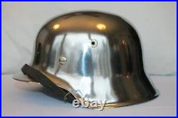 German M42 Helmet Chrome withLiner + Chinstrap WWII Bring Back WW2 World War Two