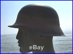 German WW2 WWII M42 COMBAT Helmet Stahlhelm with Initial Sewn Liner 1942 Ink Stamp