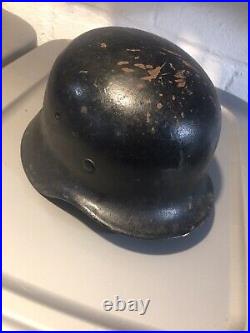 German WW II WW2 Helmet Withwhite Decal Original Liner Excellent Condition