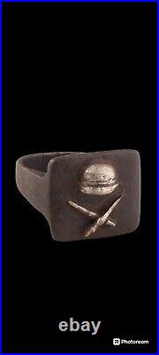 Helmet WWII Ring GERMAN ww2 MILITARY Stahlhelm GERMANY Army Silver & Bronze