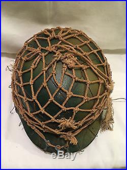 NICE WWll M1935 Camo Named German Army Helmet & Net & Chicken Wire & Liner WW2