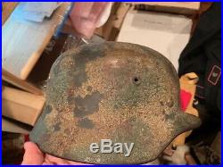 Nice WW2 German Normandy Grass Green & Brick Brown & Tan Camo Helmet