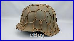 Original Ww2 German M42 Helmet With Full Wire Basket Net For Camo
