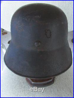 Old Stamped M18 German Cut Out Helmet w Liner Chinstrap WW1 WW2 Badge Medal Pin