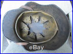 Old Stamped M18 German Cut Out Helmet w Liner Chinstrap WW1 WW2 Badge Medal Pin