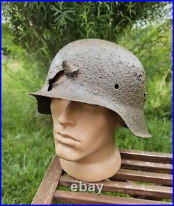 Original German Helmet M42 Headshot Damages Relic of Battlefield WW2 Numbers