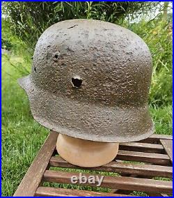 Original German Helmet M42 Headshot Damages Relic of Battlefield WW2 Numbers