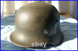 Original German WW2 M35 M40 Helmet ET 62 with Liner camo overpaint named number