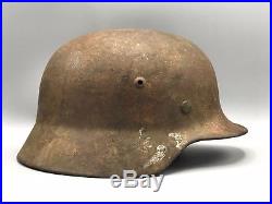 Original German WW2 M35 Semi Camo Helmet WWII Army Bringback KIA Damage Liner