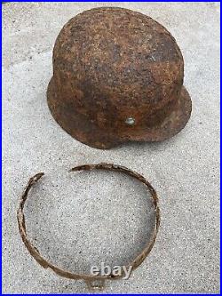 Original German WW2 Winter Cameo M35 Helmet Shell With Liner Band