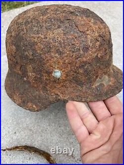 Original German WW2 Winter Cameo M35 Helmet Shell With Liner Band