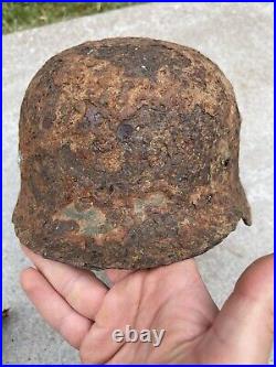 Original German WW2 Winter Cameo M35 Helmet Shell With Liner Band