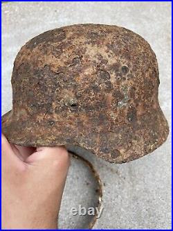 Original German WW2 Winter Cameo M35 Helmet Shell With Liner Band