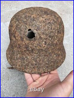 Original German WW2 Winter Cameo M35 Helmet Shell With Liner Band