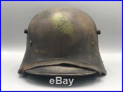 Original German WWI M16 Camo Helmet w Liner and Chinstrap WW1 Used in WW2