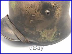 Original German WWI M16 Camo Helmet w Liner and Chinstrap WW1 Used in WW2