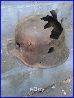 Original WW2 German M35 Helmet Amazing battle damage Wehrmacht WWII