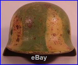 Original WW2 German M40 SD Camo Helmet Named and Inscribed No Reserve