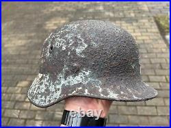 Original WW2 WWII German soldier M40 Helmet from Kurland battlefield #83