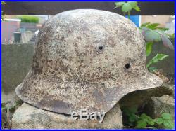 Original WW2 Winter White Camo M42 German Helmet