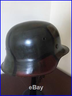 Original WW2 german helmet with ww1 camo pattern, liner, and chinstrap size 56