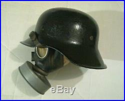 Original Ww2 German Helmet With Liner & Chinstrap & Gas Mask Wwii