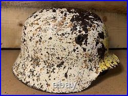 RARE WW2 German Army White Wash M40 German Helmet Original Eastern Front Relic