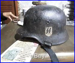 Rare Beautiful German WW2 Double Decals special troop Helmet M-40 w. Certificate