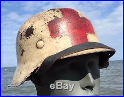 Rare WW2 German M42 Helmet White Sani Medic 62 Complete Liner Chinstrap & Bonus