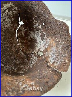 Relic WW2 German Army Helmet Good solid shell Battle Damaged White Washed