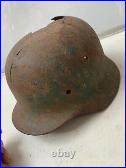 Relic WW2 German Army Helmet Good solid shell Blast Damage