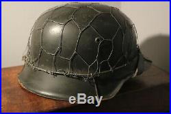 Repro WW2 German m42 Steel helmet with Camouflage wire mesh basket
