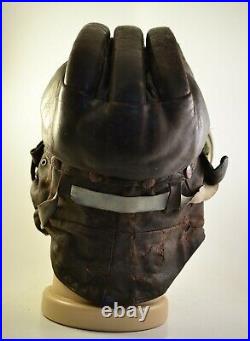 VTG WW2 WWII GERMAN REAL NAPPA MOTORCYCLE RIDER LEATHER HELMET with glasses