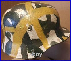 Vintage Military German Helmet Hand Painted Camouflage WWII World War 2 Rare