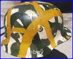 Vintage Military German Helmet Hand Painted Camouflage WWII World War 2 Rare