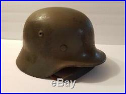 Vintage Original German WW2 WWII Helmet. Dark green, With Liner