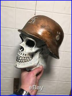 Vintage WW2 NAZI SS German Soldier Skull Helmet Ceramic Coin Bank VERY RARE