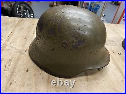 Vtg WW2 German Helmet Bullet Hole M-40 64 Military Army Orig WW11