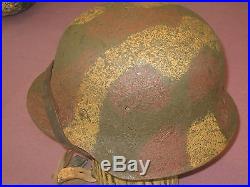World War 2 German M-42 3 Color Sawdust Camo Helmet From Kursk Original