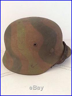 WW2 GERMAN HELMET, M-40, COMPLETE WithLINER&CHINSTRAP. MULTI CAMO. SIZE 64/56. ORIG
