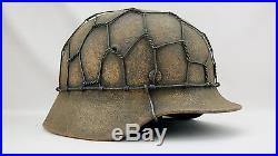 Ww2 German M-40 Dak Sand Camo Helmet, With Half Wire Basket Net