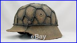 Ww2 German M-40 Dak Sand Camo Helmet, With Half Wire Basket Net