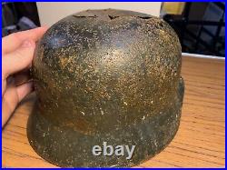 WW2 German Army Battle Damaged Relic Helmet Loads of Paint Great relic