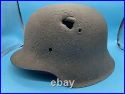 WW2 German Army Wehrmacht Combat Relic Helmet M42 Blast Shrapnel Damage
