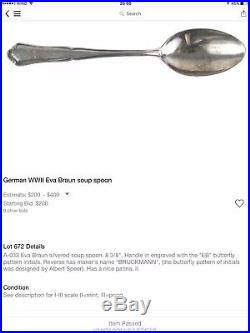 WW2 German Eva Braun obersalzberg Spoon Tea bruckmann Hitler no helmet elmetto